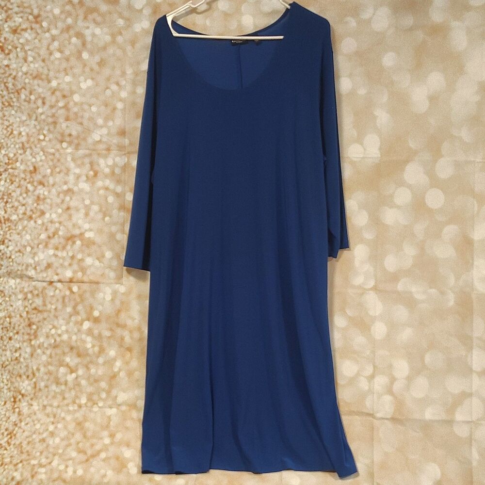 Effortless Style by citiknits Blue Solid A-Line Midi Dress 2X Plus 3/4 Sleeve